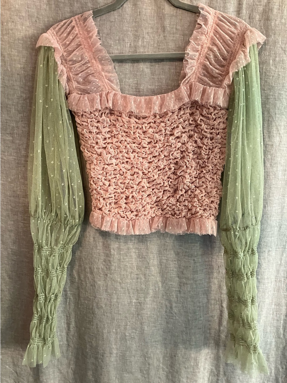 Free People Tulle Crop Top with Long Sleeves